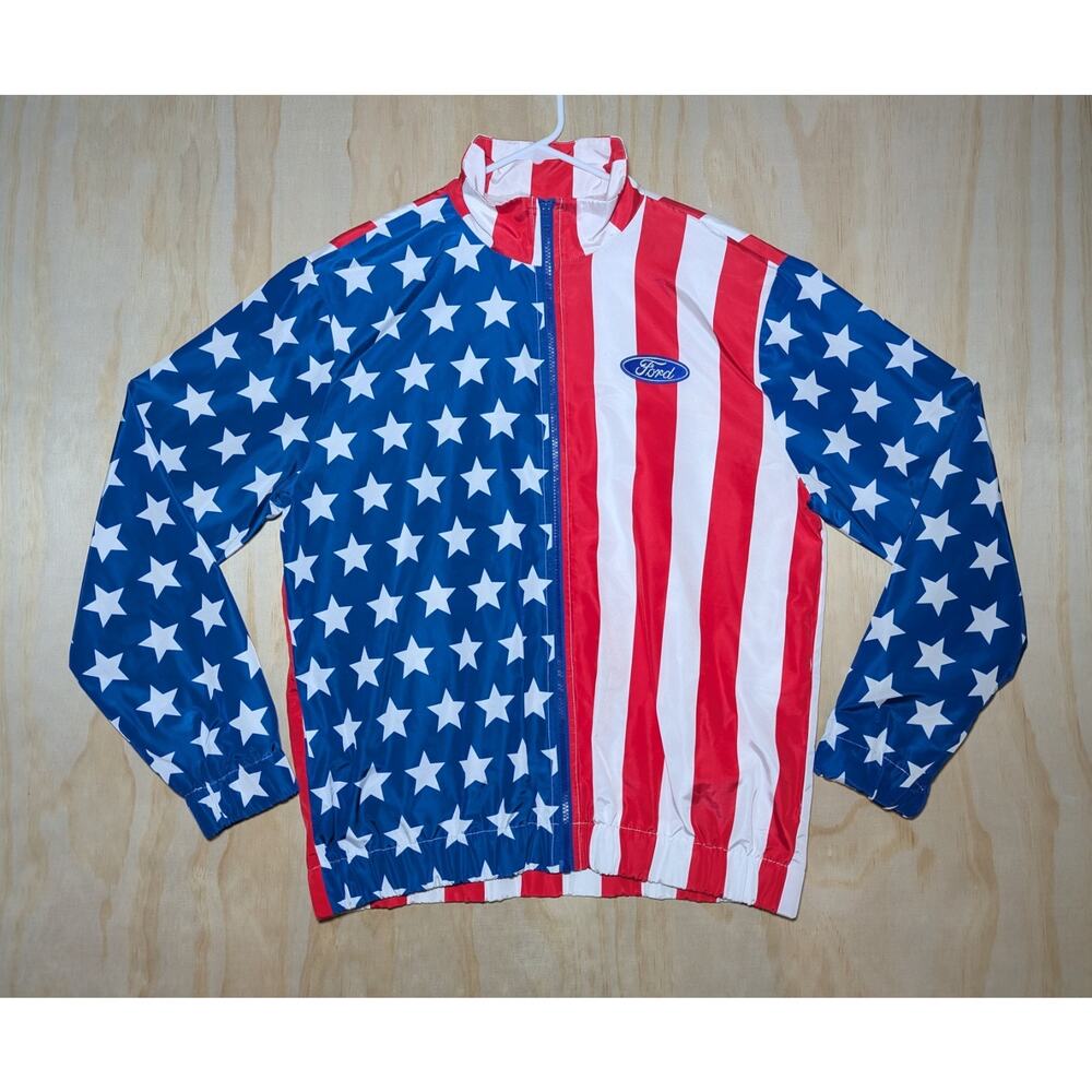 Ford Mustang Men's Large American Flag Jacket Windbreaker Forever 21